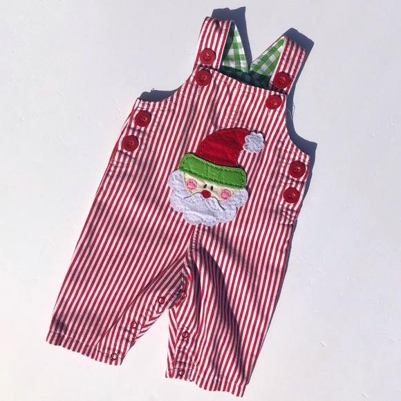 Mud Pie Baby Santa Claus Striped Christmas Overalls 0-6M - Picture 10 of 13